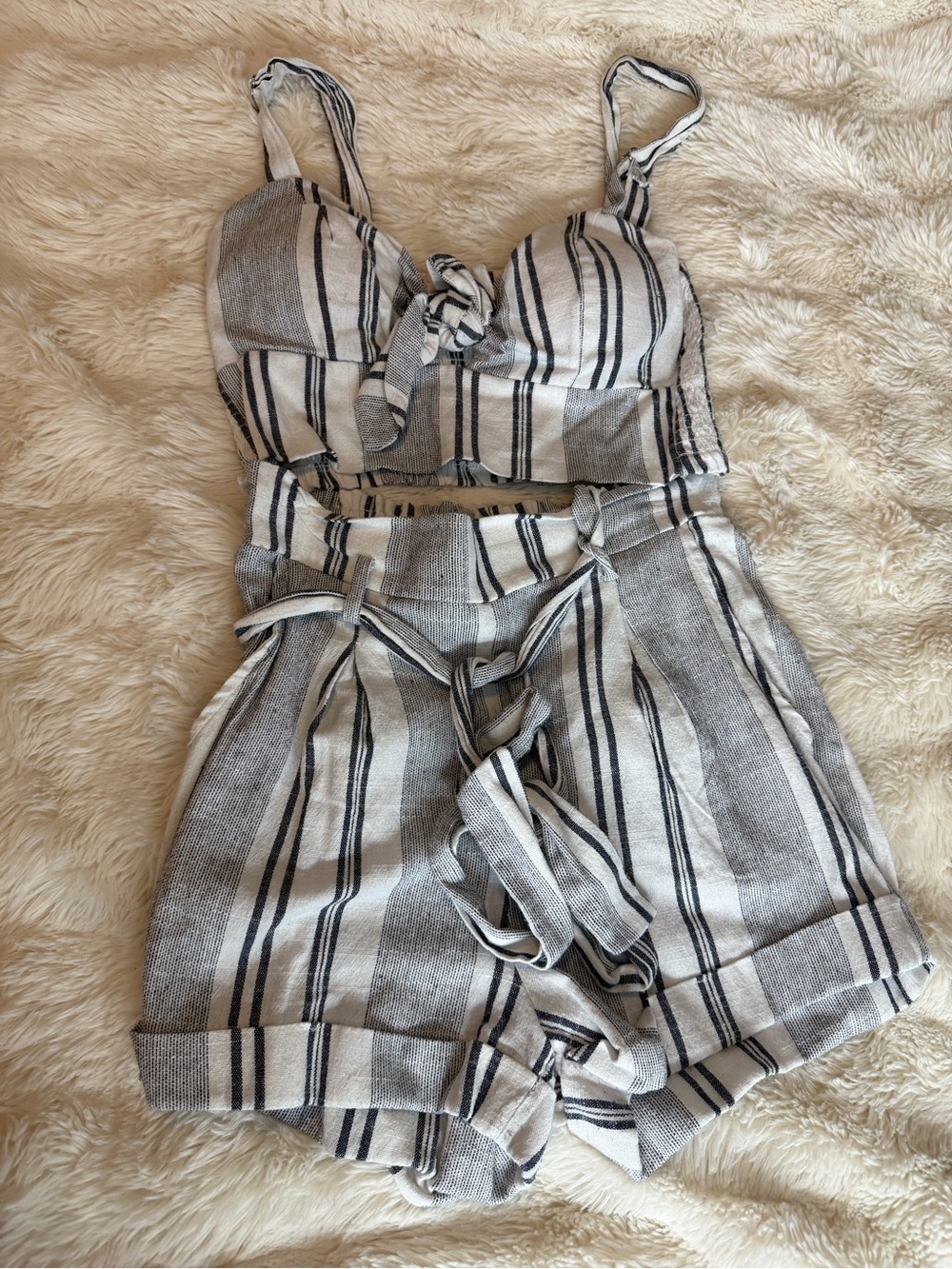 Haute Monde Black & Cream Striped Two-Piece Set